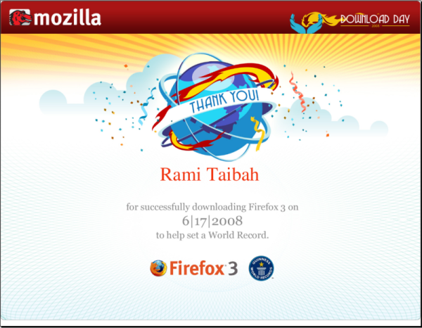 Firefox Guiness World Record Certificate