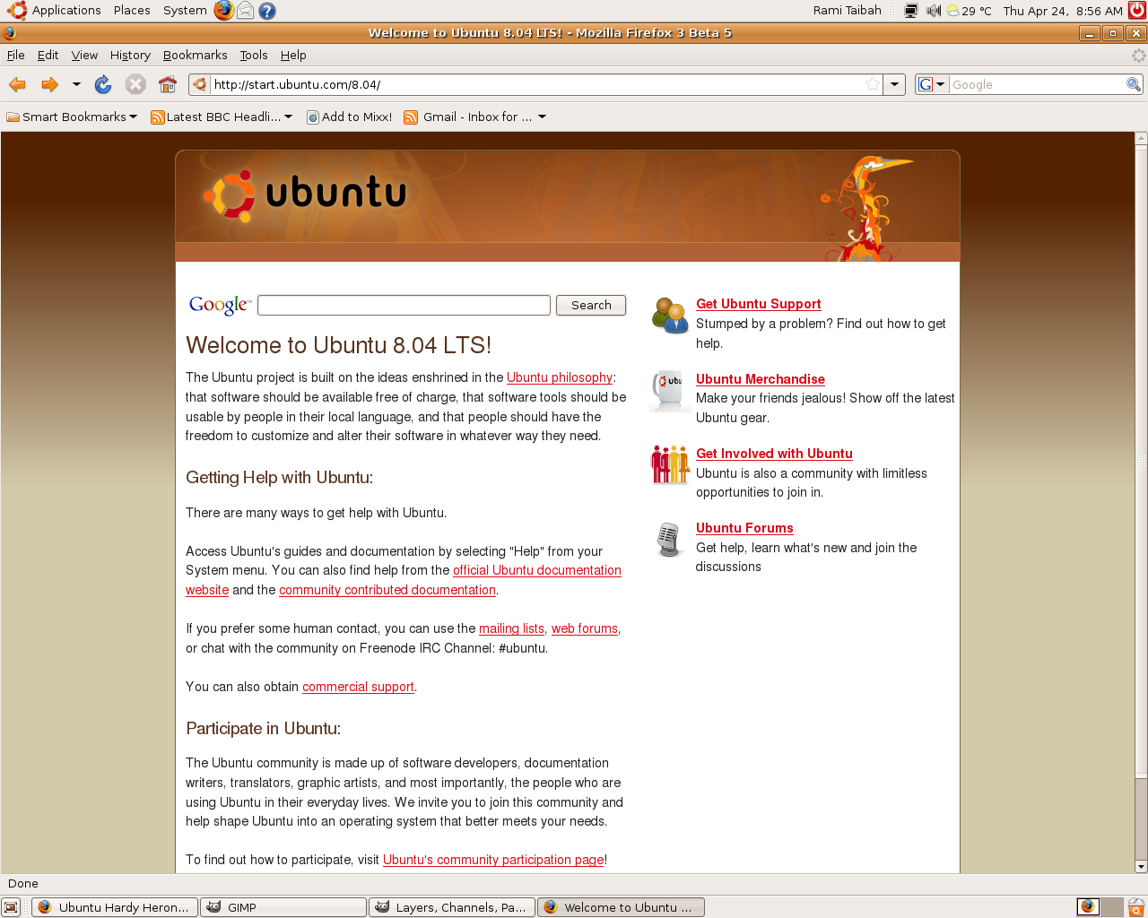 Firefox 3 Beta 5 on Ubuntu Linux Hardy Heron 8.04